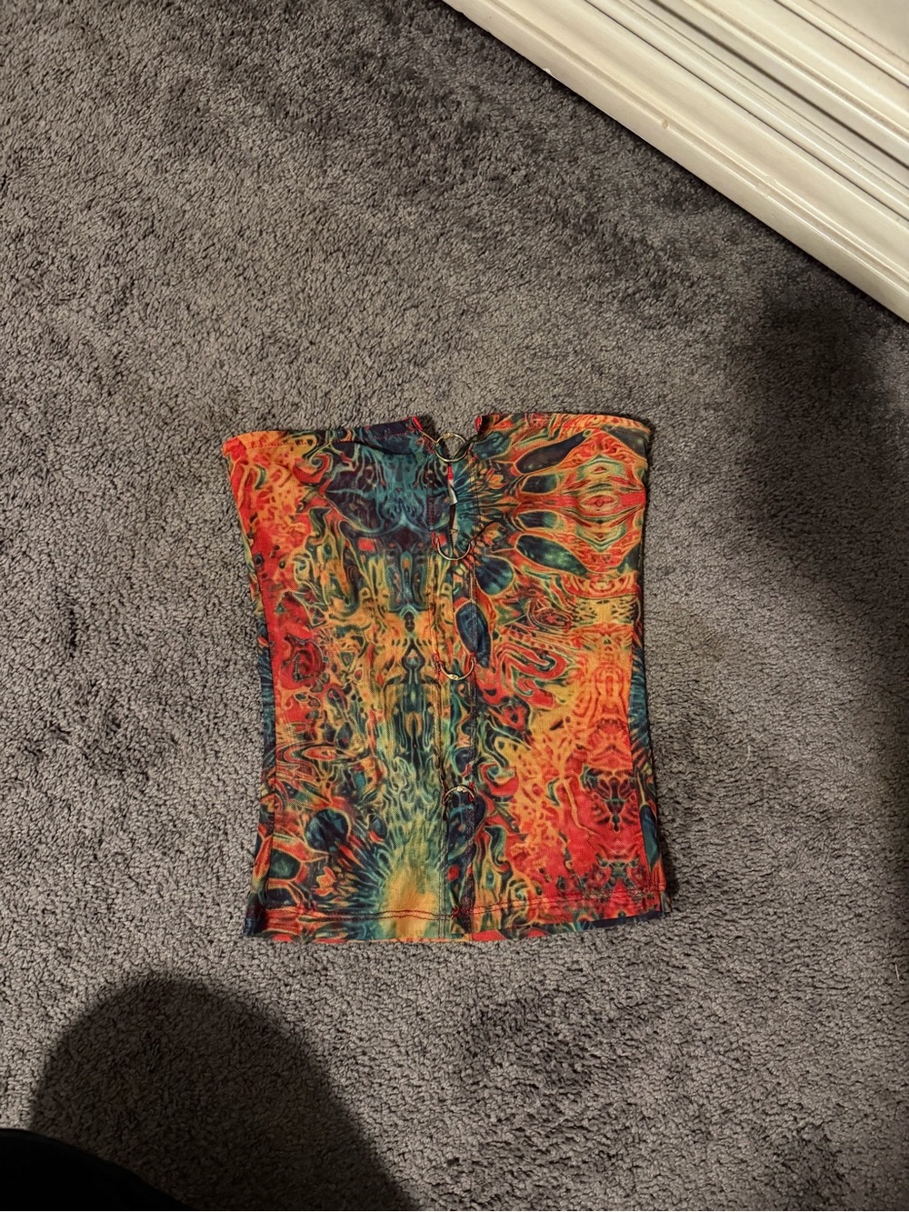 Vibrant Multicolor Strapless Crop Top - Abstract Psychedelic Print